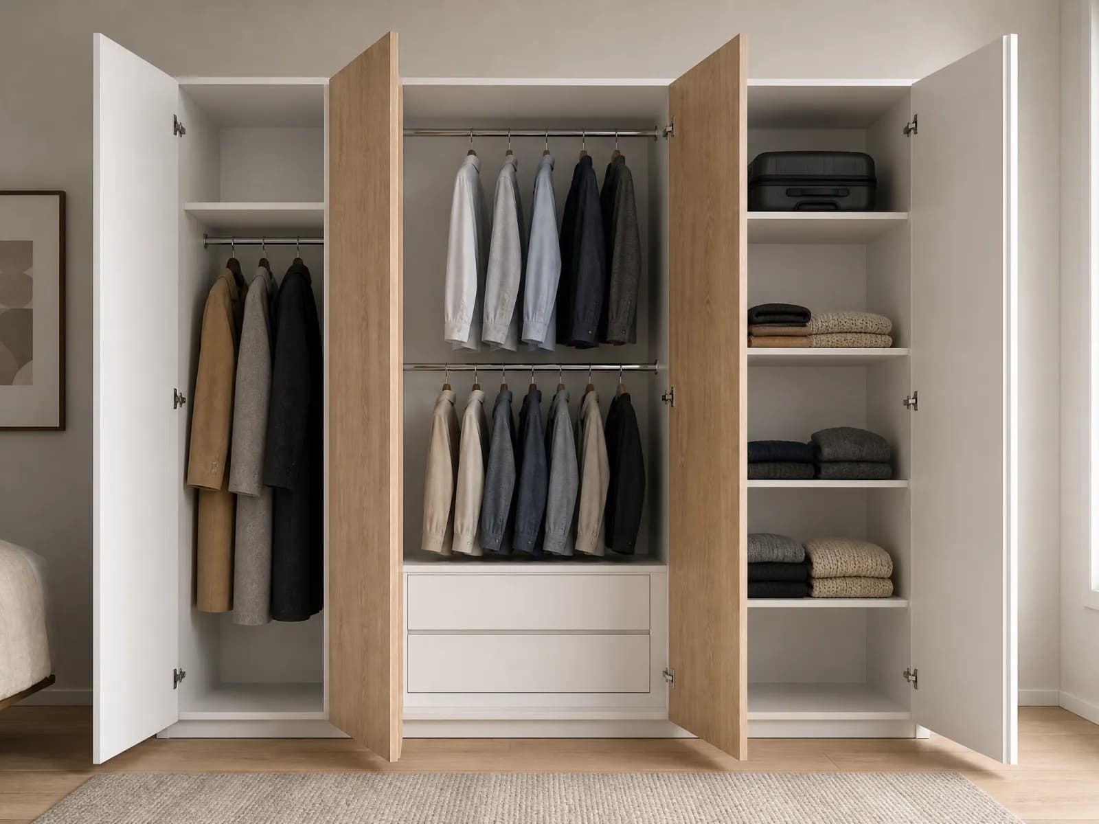 Armadio 6 ante battenti 275 cm rovere e bianco opaco - Miniatura 2