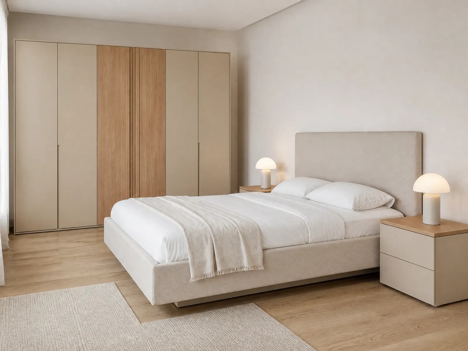 Camera da letto completa moderna 6 ante, letto 160x200 sabbia - Immagine 1