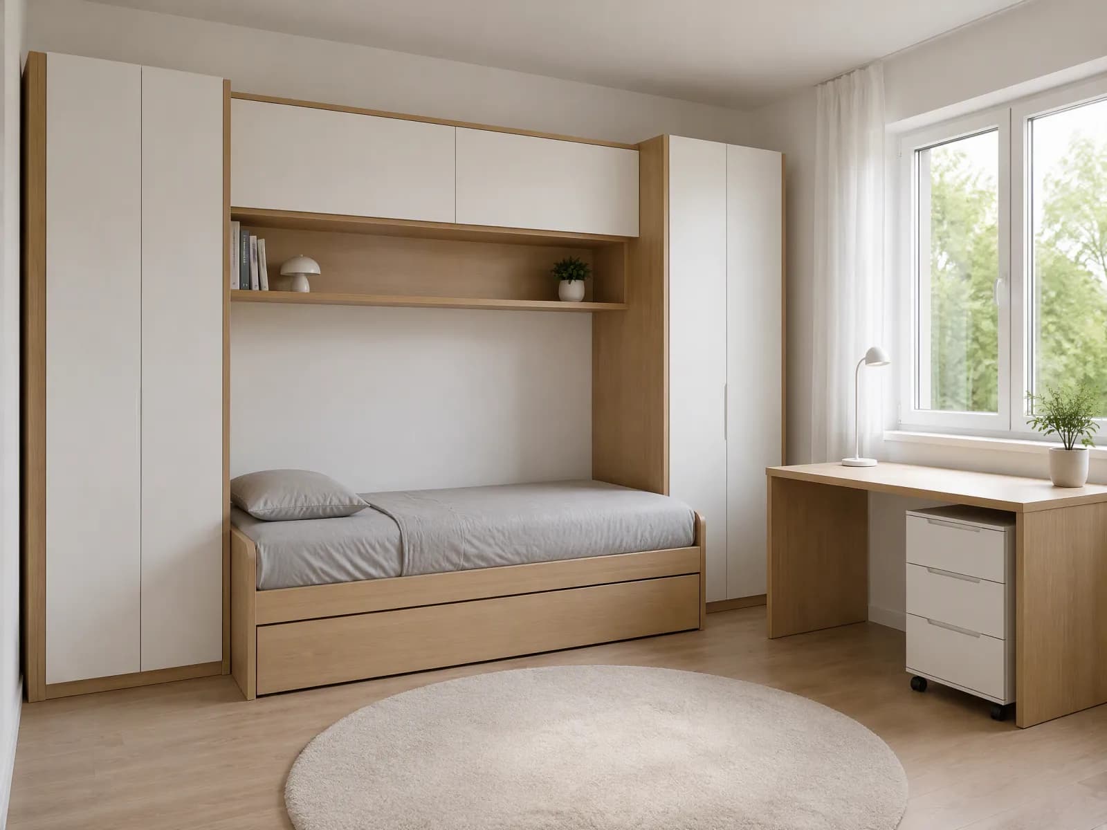 Cameretta a ponte 330 cm con letto singolo, armadio e scrivania - Miniatura 3