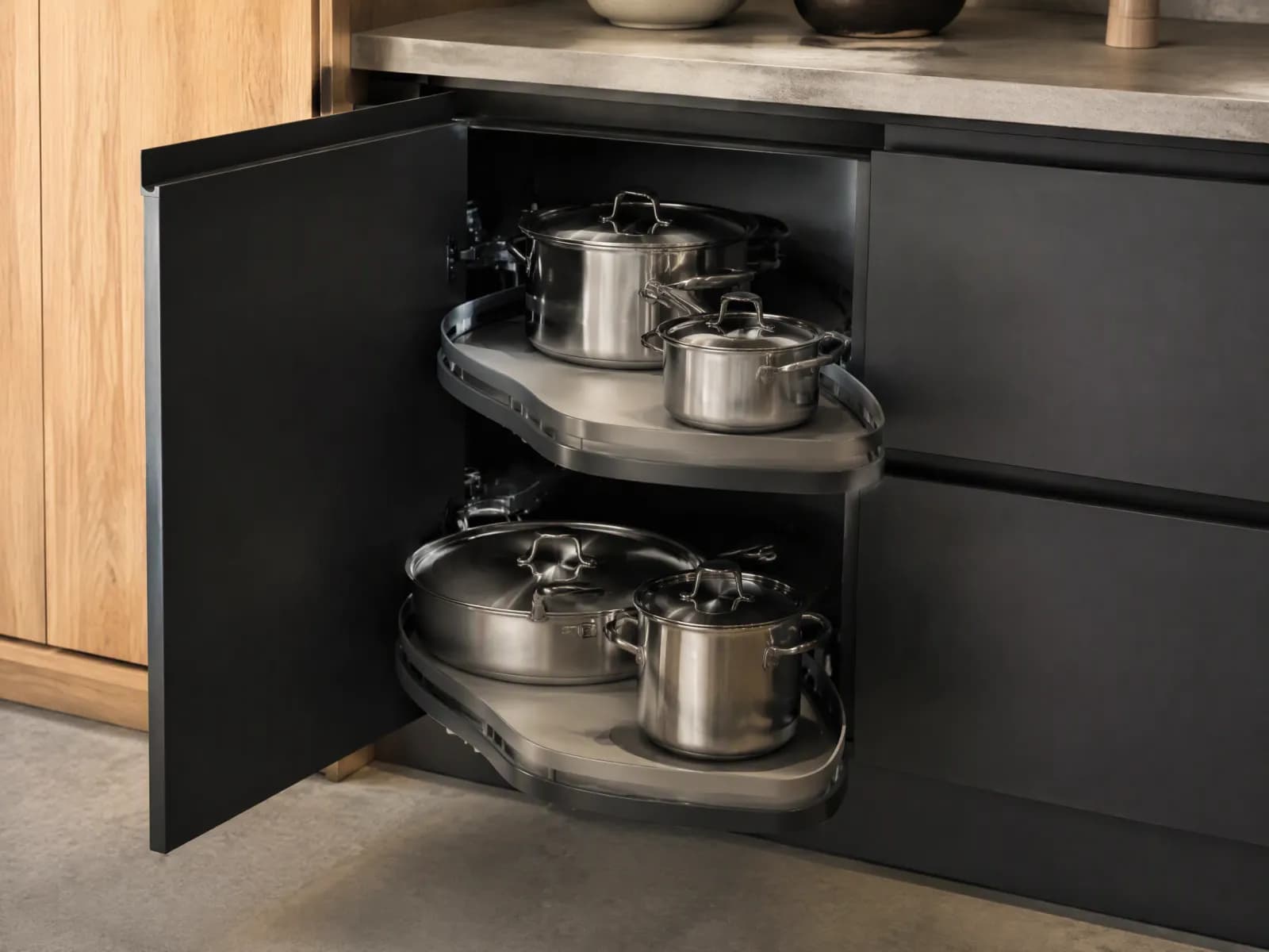 Cucina angolare moderna 330 x 210 cm antracite e rovere - Miniatura 2