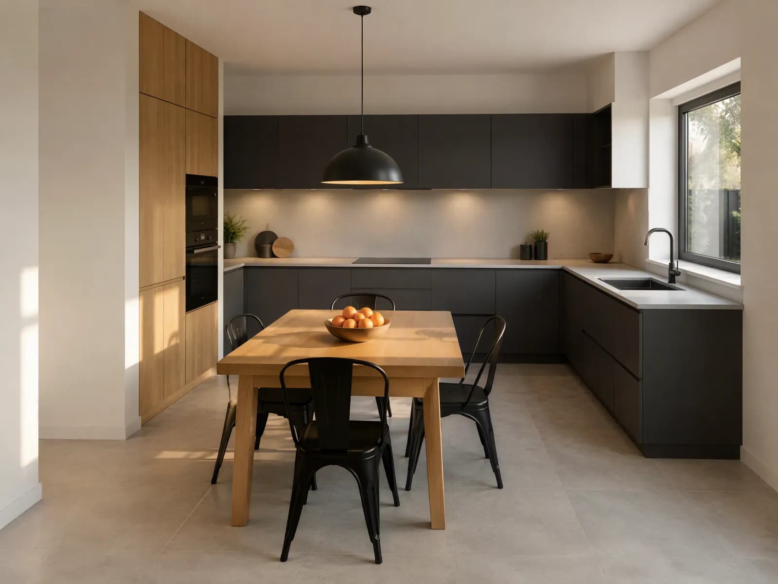 Cucina angolare moderna 330 x 210 cm antracite e rovere - Miniatura 3