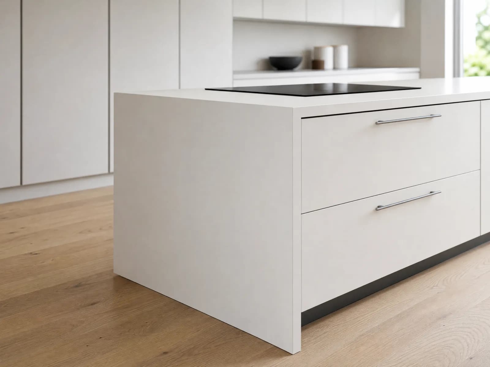 Cucina bianca con isola 300 cm laccato opaco e top a cascata - Miniatura 2
