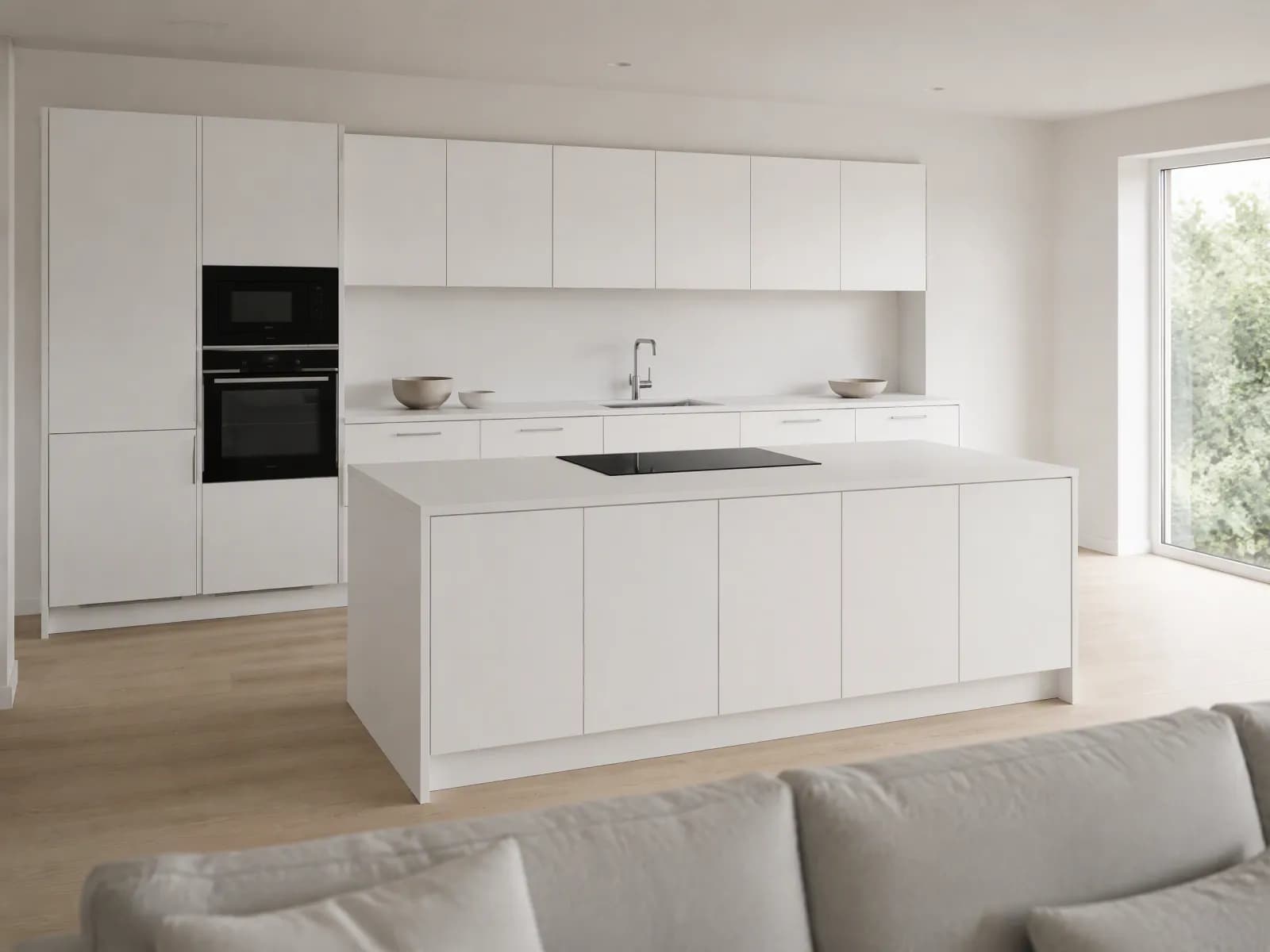 Cucina bianca con isola 300 cm laccato opaco e top a cascata - Miniatura 3