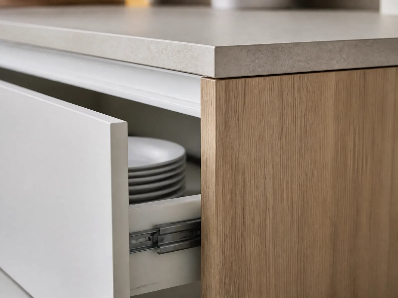 Cucina con penisola 300 cm bianco opaco e rovere - Miniatura 2
