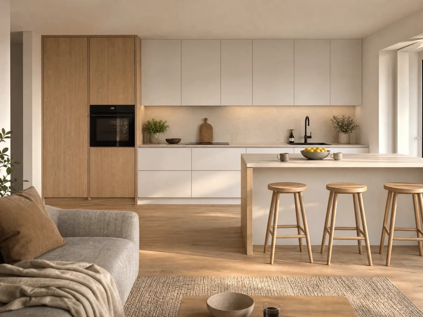Cucina con penisola 300 cm bianco opaco e rovere - Miniatura 3