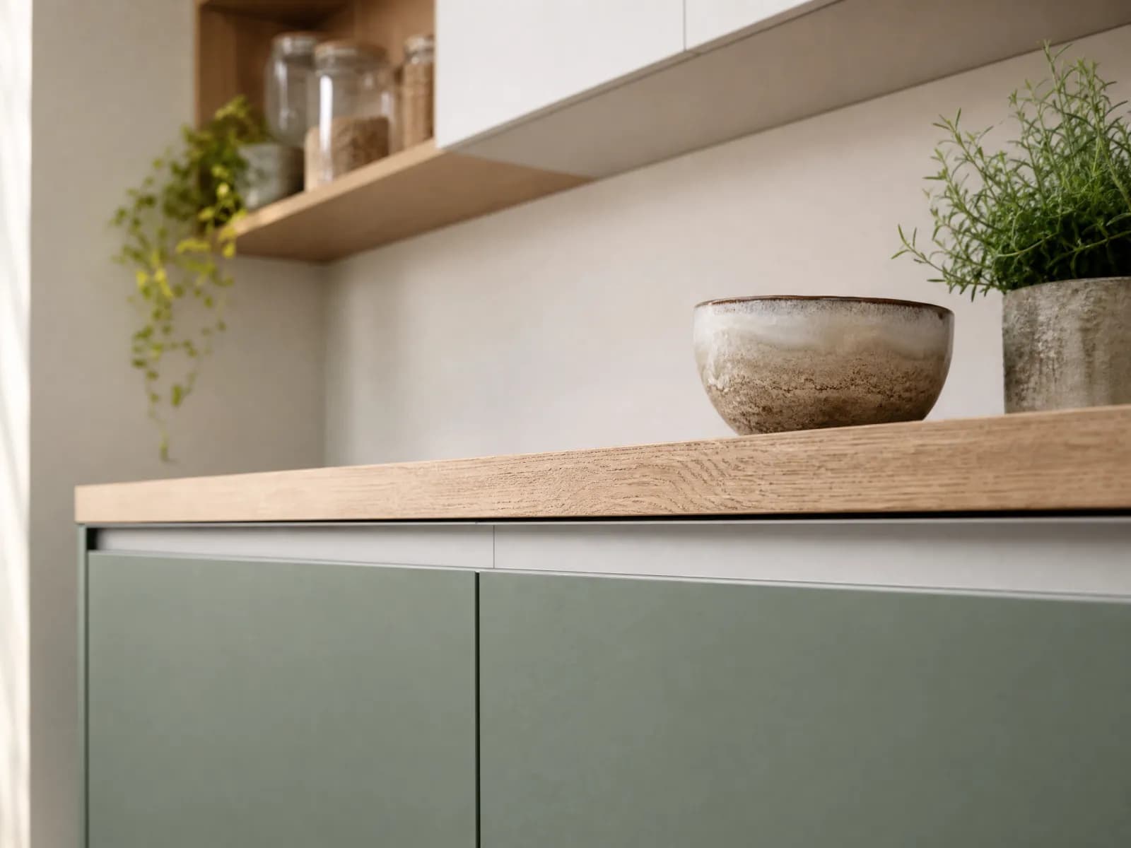 Cucina lineare 4 metri 420 cm verde salvia e bianco - Miniatura 2