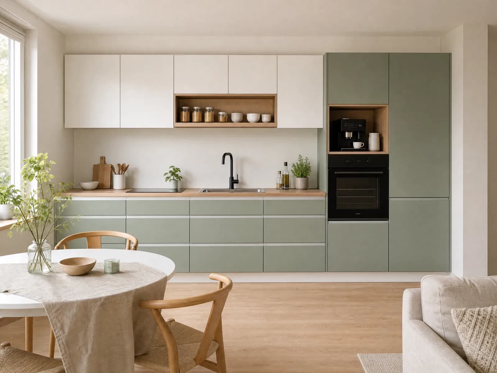 Cucina lineare 4 metri 420 cm verde salvia e bianco - Miniatura 3