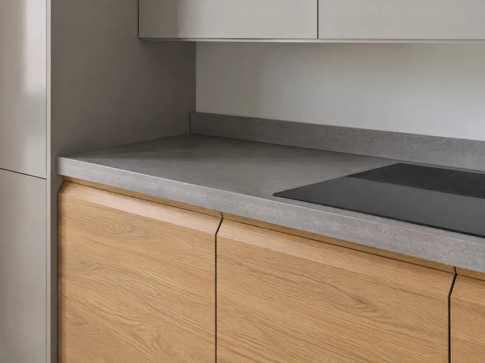 Cucina moderna grigio e rovere lineare 360 cm con colonne - Miniatura 2