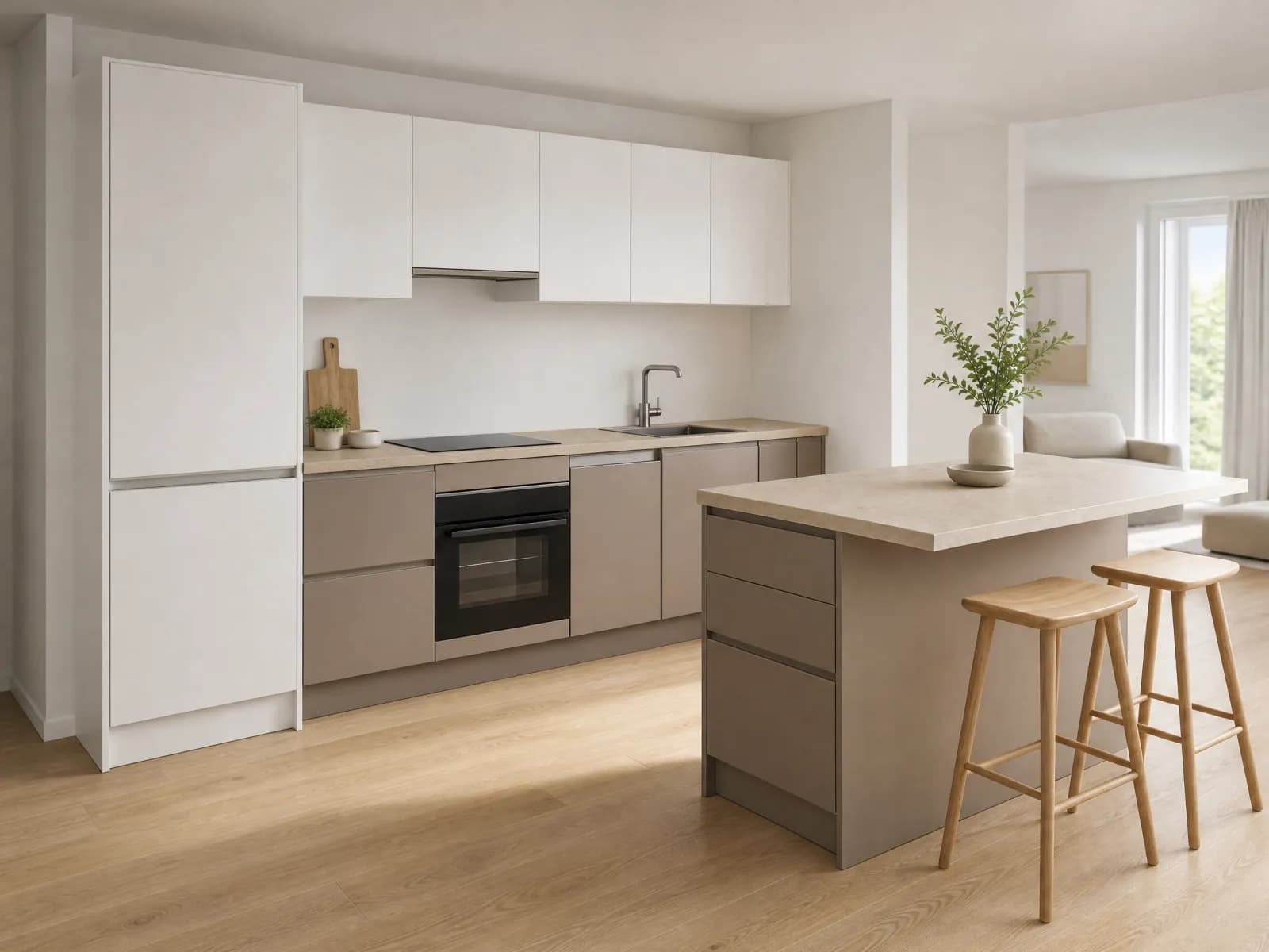 Cucina piccola con penisola 240 cm tortora e bianco - Immagine 1