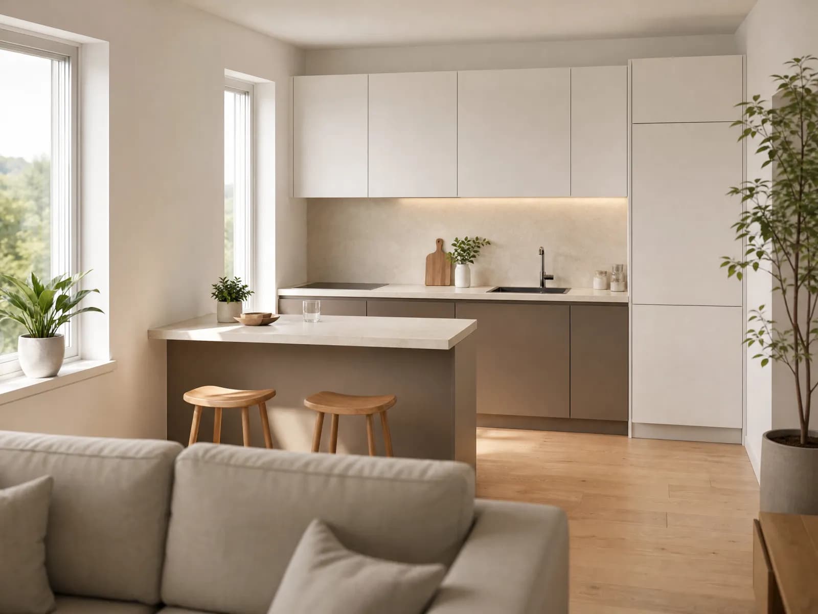 Cucina piccola con penisola 240 cm tortora e bianco - Miniatura 3