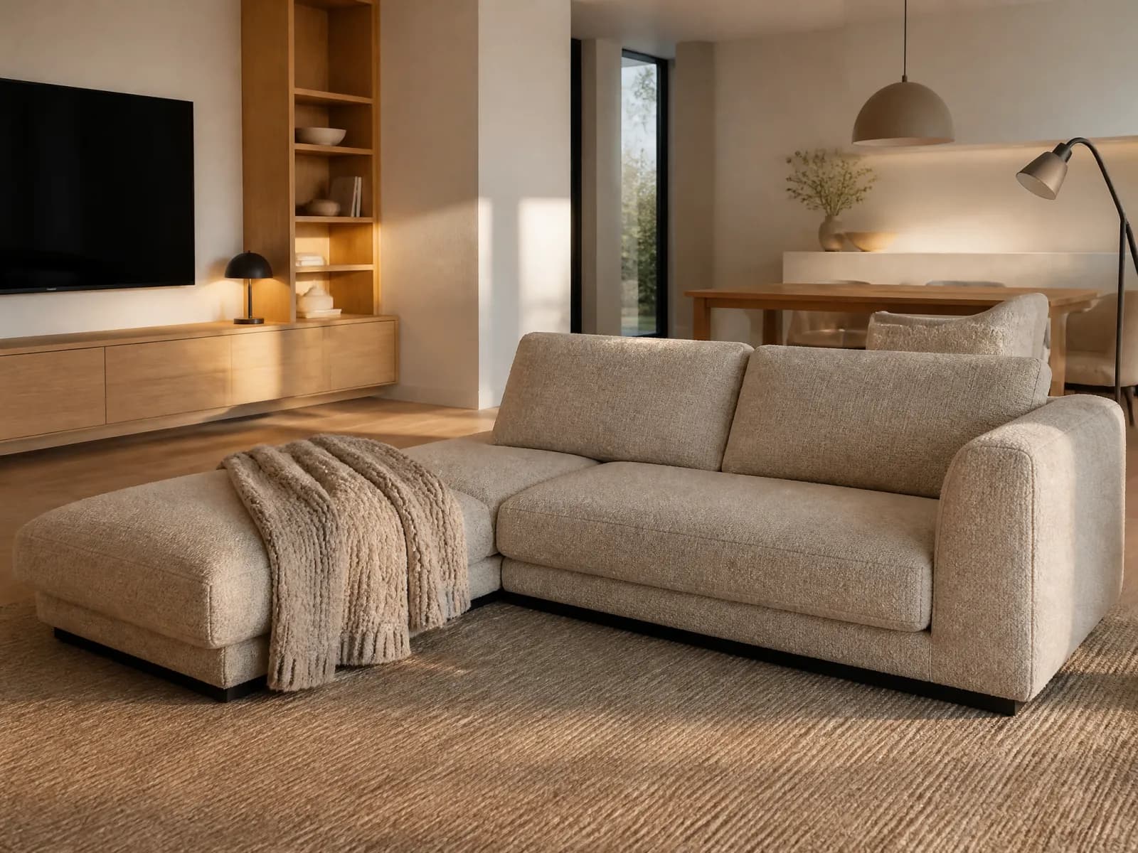 Divano con penisola reversibile 4 posti 268 cm in bouclé - Miniatura 3
