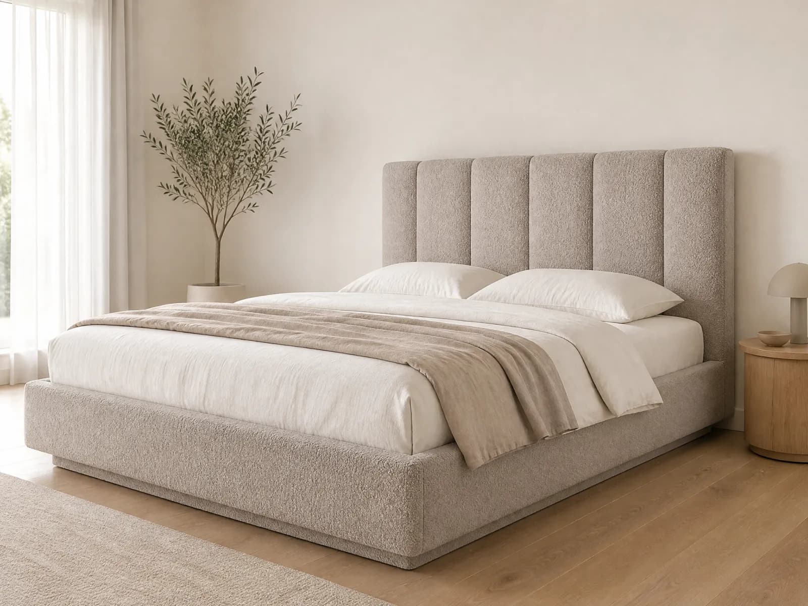 Letto contenitore imbottito 160x200 testiera alta tortora - Immagine 1