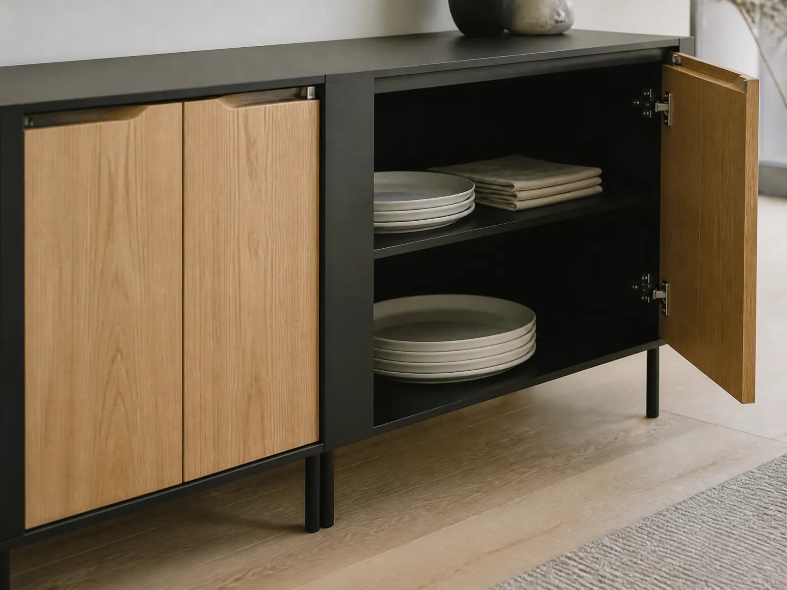Madia moderna 200 cm 4 ante rovere e nero opaco - Miniatura 2