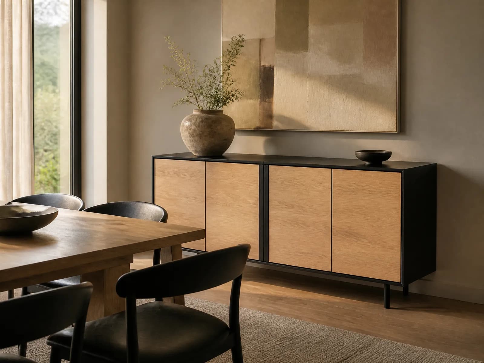 Madia moderna 200 cm 4 ante rovere e nero opaco - Miniatura 3