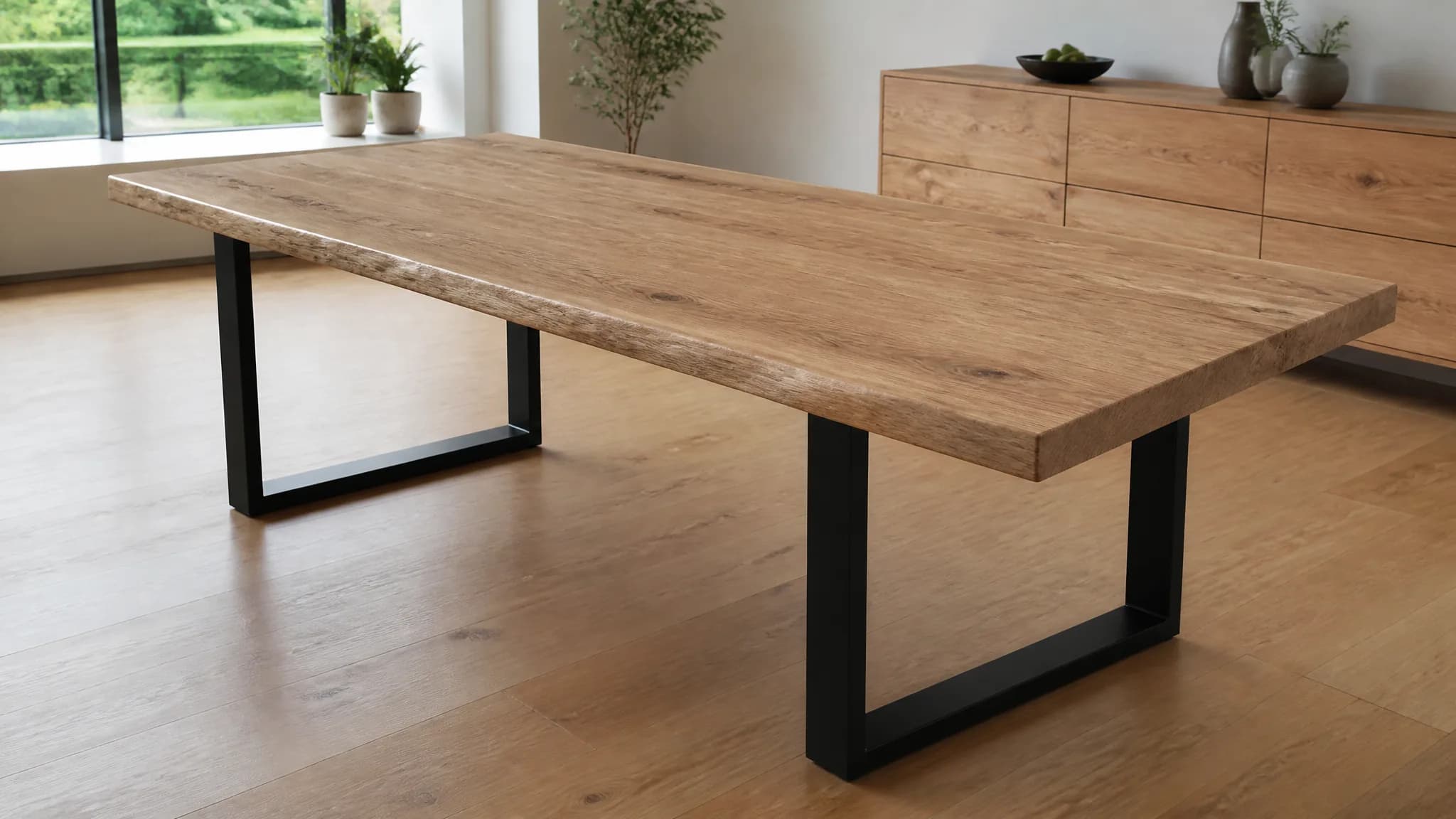 Piano tavolo in rovere massello bordo naturale 200 cm - Immagine 1