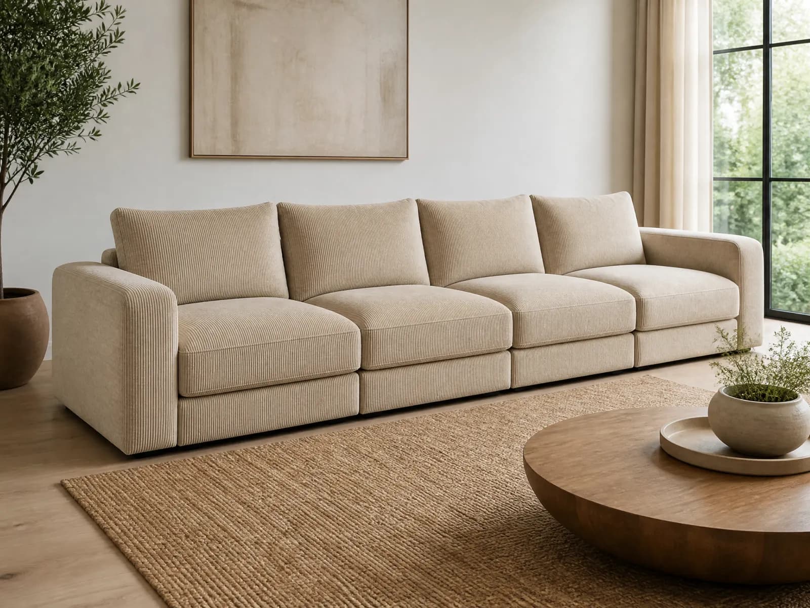 Divano 4 posti modulare 300 cm in tessuto chenille - Immagine 1