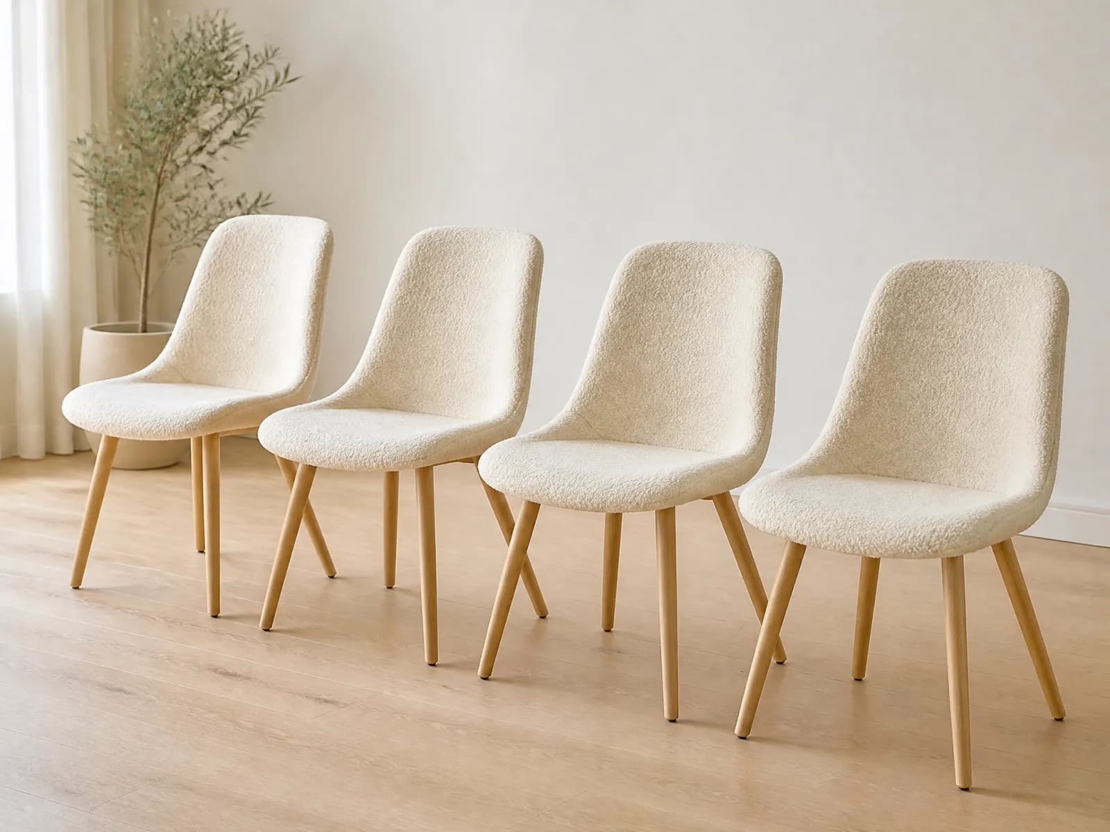 Set 4 sedie design imbottite in bouclé con gambe in faggio - Immagine 1