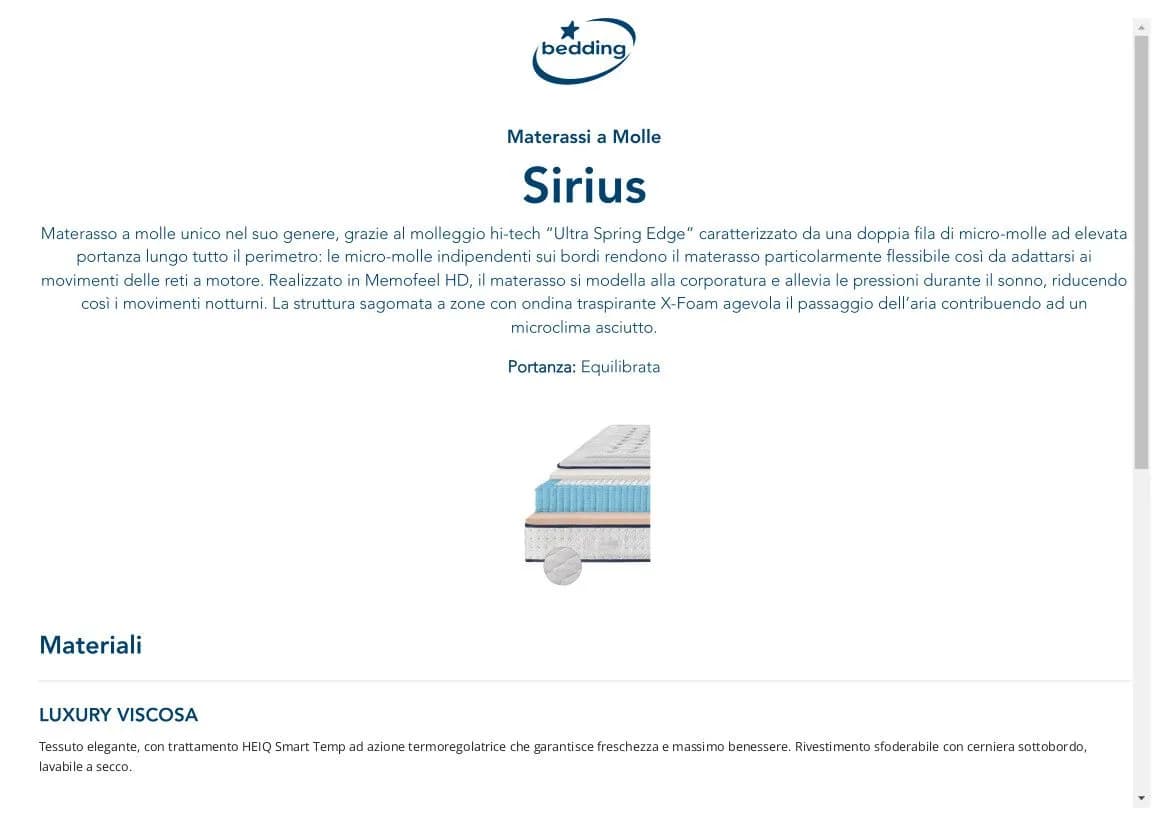 Materasso Sirius Bedding 160x200 – Comfort a molle indipendenti per reti motorizzate 🔝 - Immagine 1