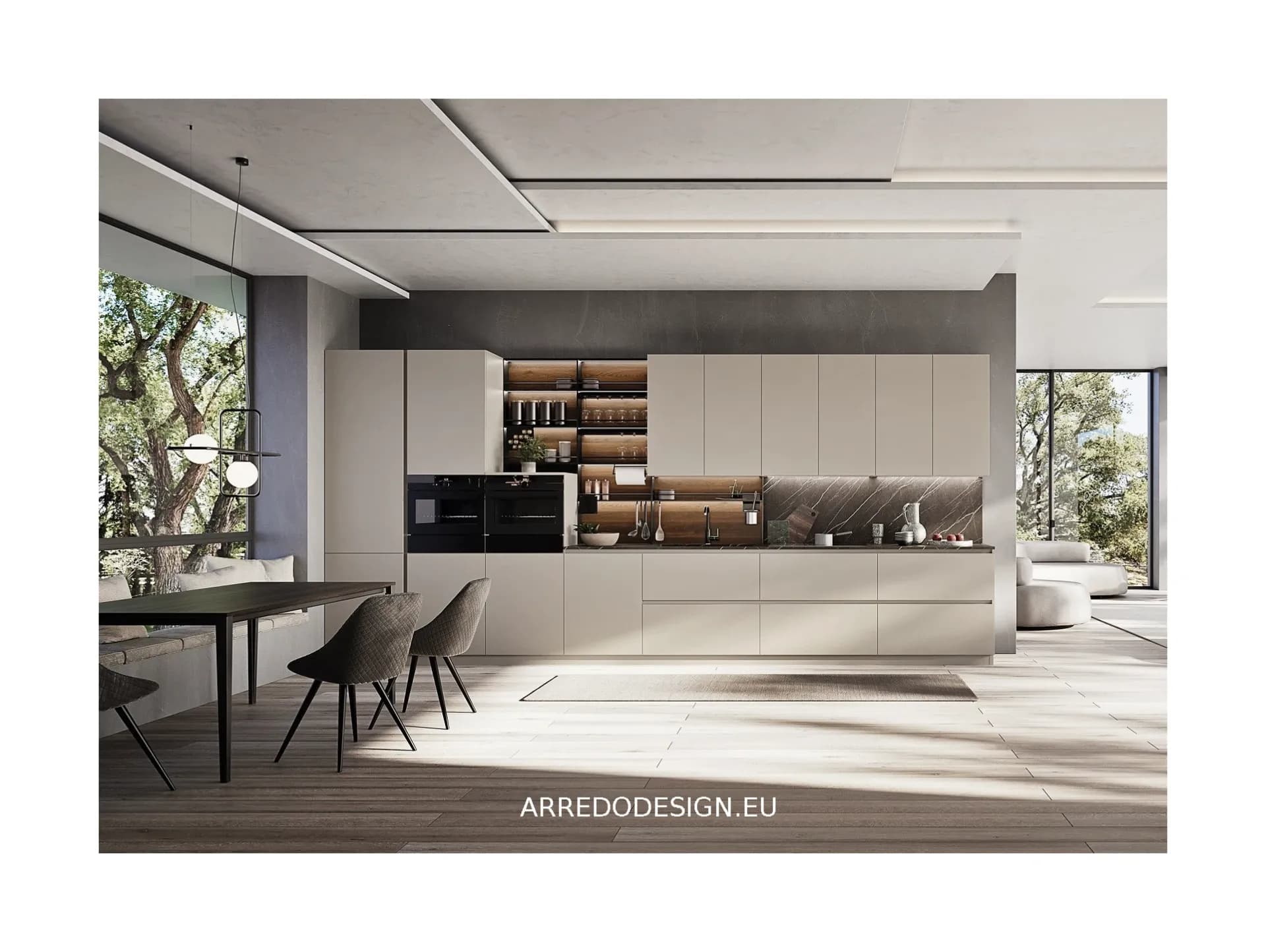 💥 Super Offerta -30%! Cucina AR-DUE Q01 Lineare con boiserie e top in laminato 🟫 Design moderno su misura! - Immagine 1