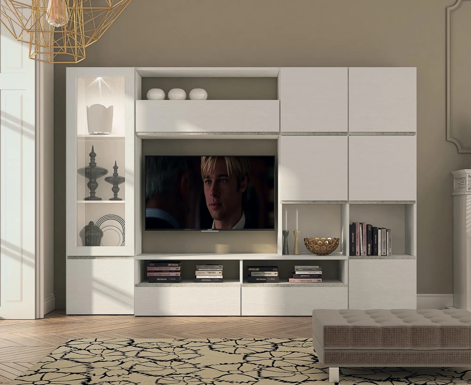 🤍 Parete Attrezzata White 3 – Eleganza Moderna in Total White! 🖼️✨ - Immagine 1