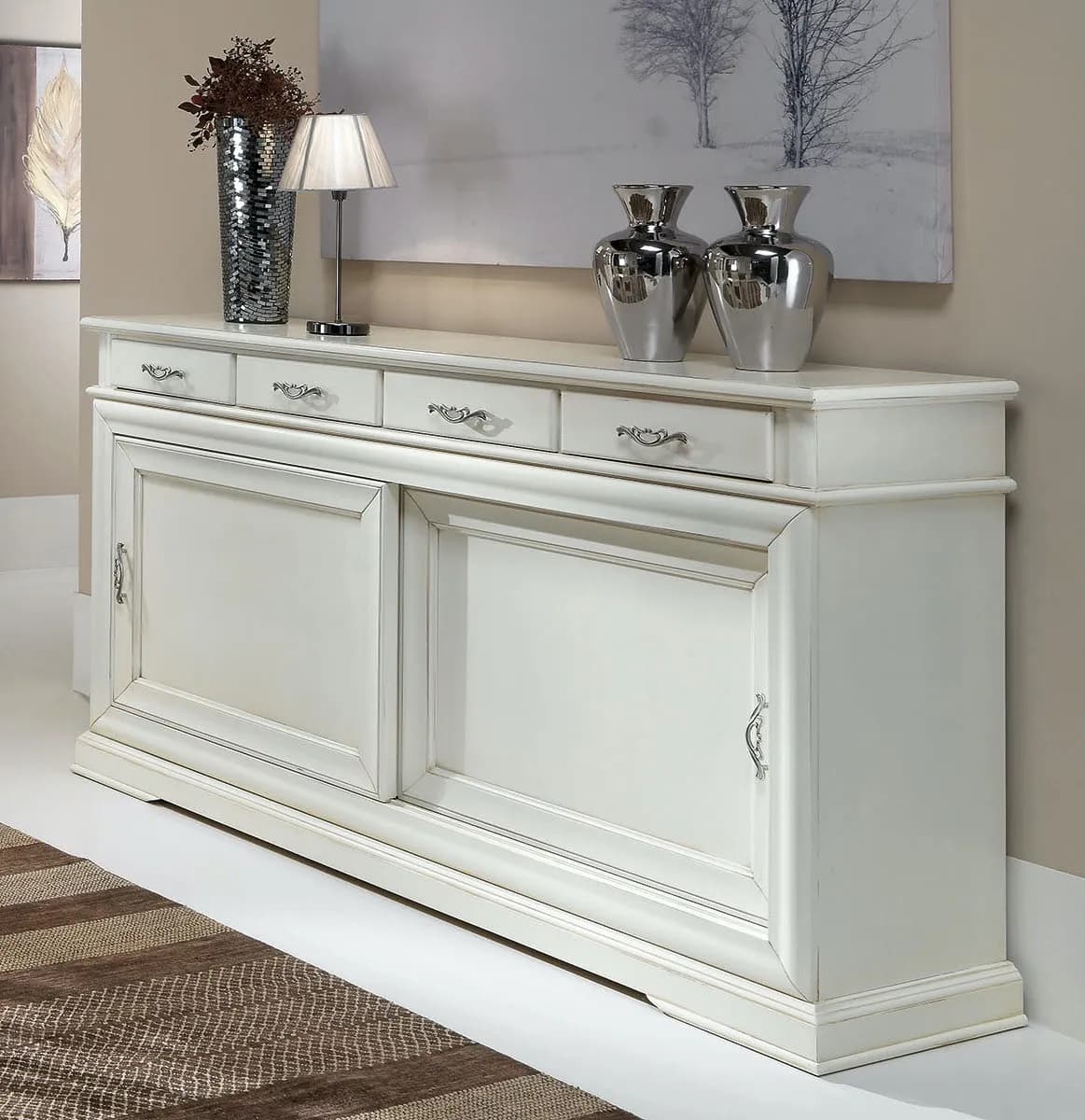 Credenza a porte scorrevoli 3071 personalizzabile in legno massello Made in Italy - Immagine 1