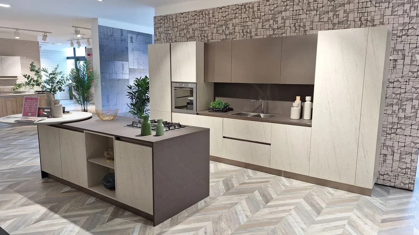 Cucina MODULA SQUARE con isola e snack â PROMO SVUOTA TUTTO - Immagine 1