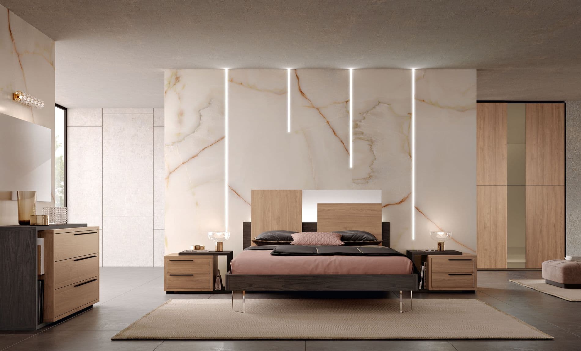 Camera Matrimoniale Lyra LY07: Minimalismo Ispirato e Stile Contemporaneo - Immagine 1