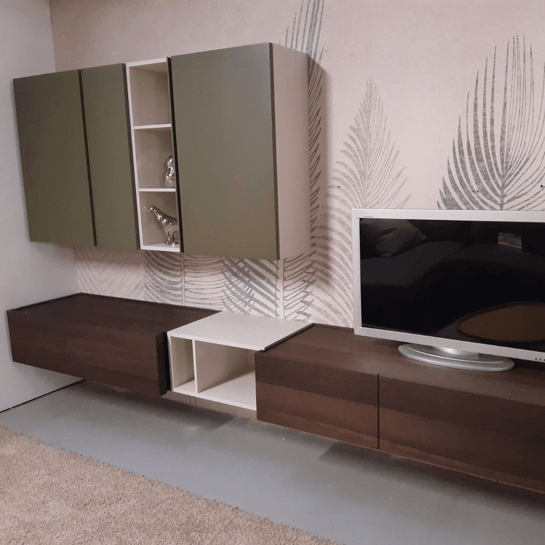 Soggiorno mobile TV rovere e laccato verde