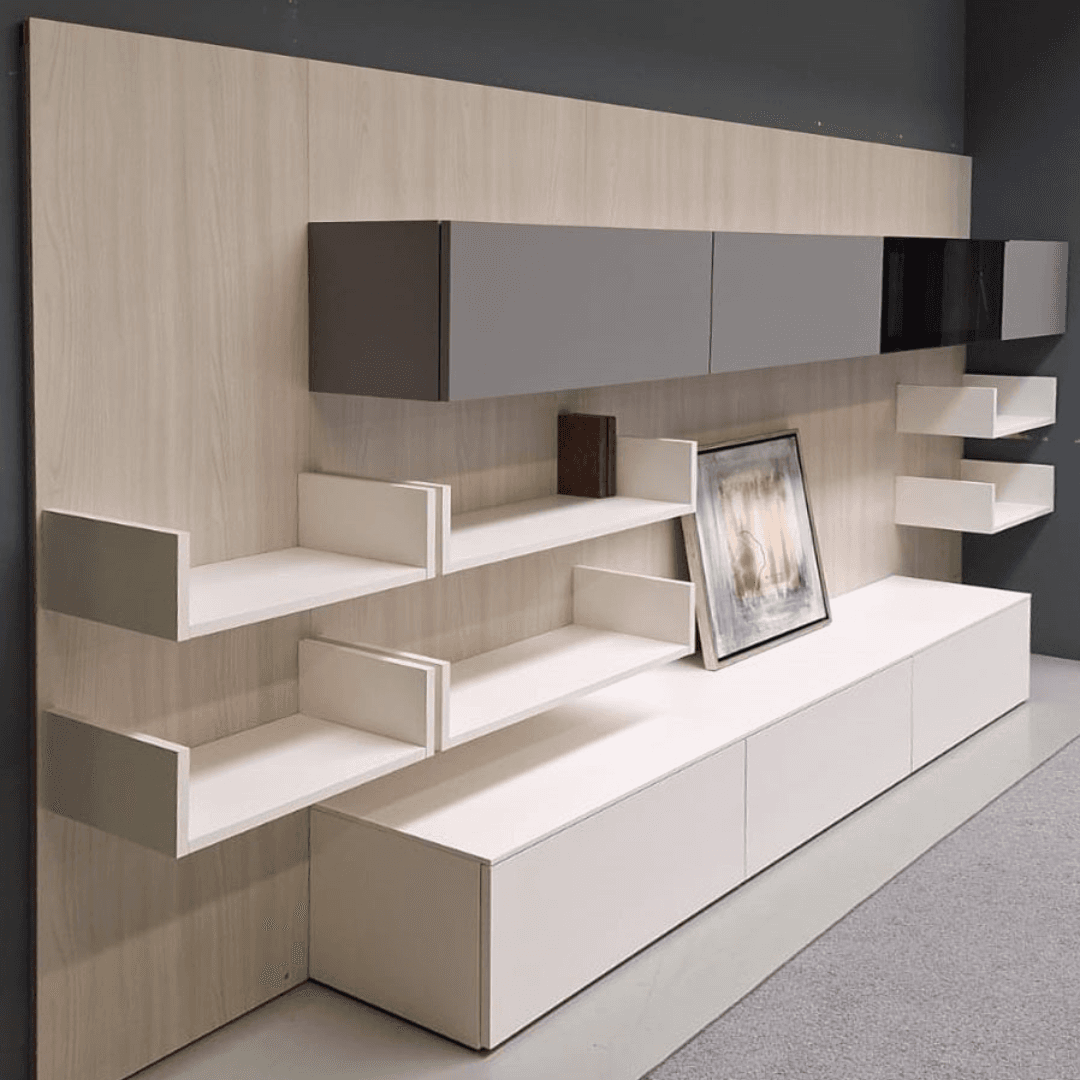 Soggiorno mobile tv legno chiaro e piombo