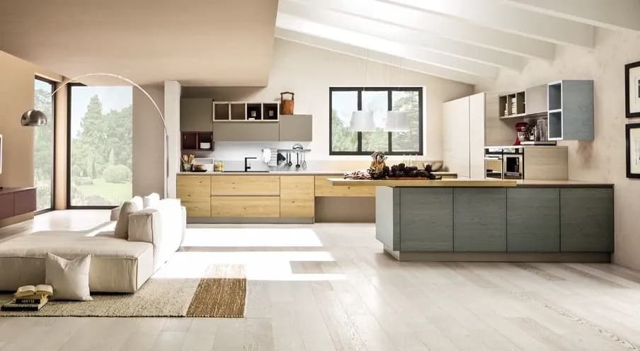 Prezzo outlet -30%! Cucina Arrex Zenzero in legno rovere | 330 cm su misura