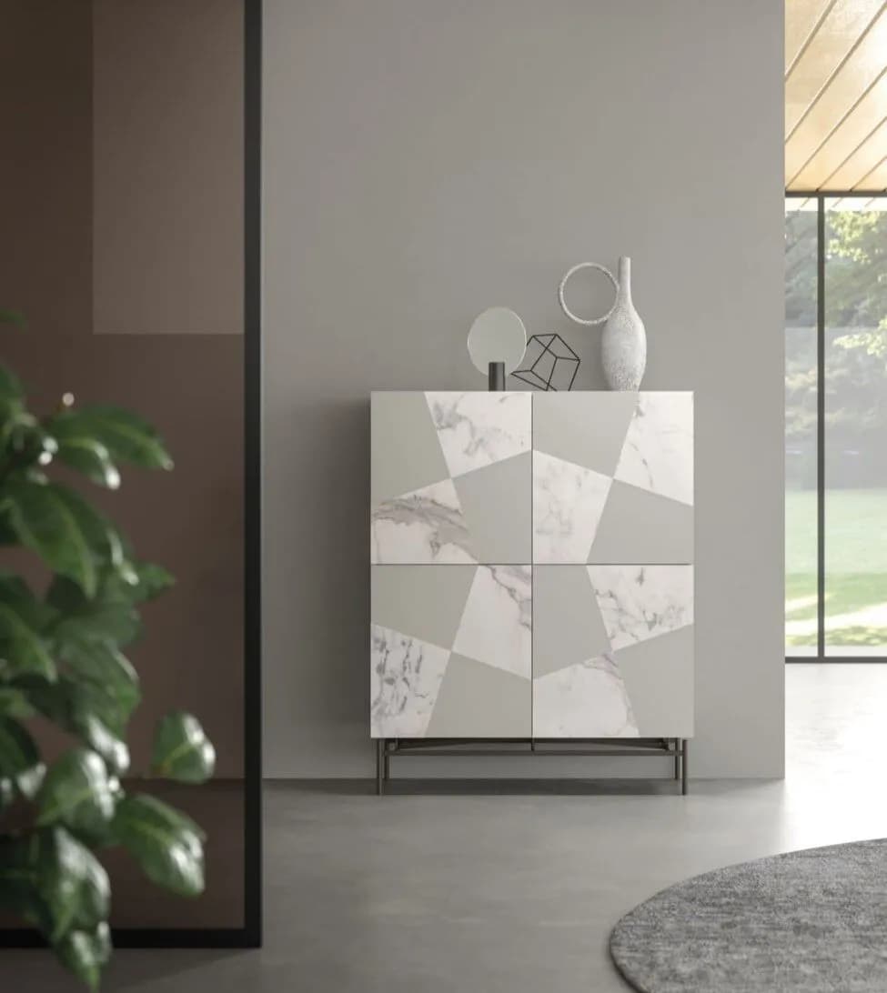 Madia “Kubic” Orme Design — Laccato Opaco & Vetro Calacatta Gold | Prezzo Outlet
