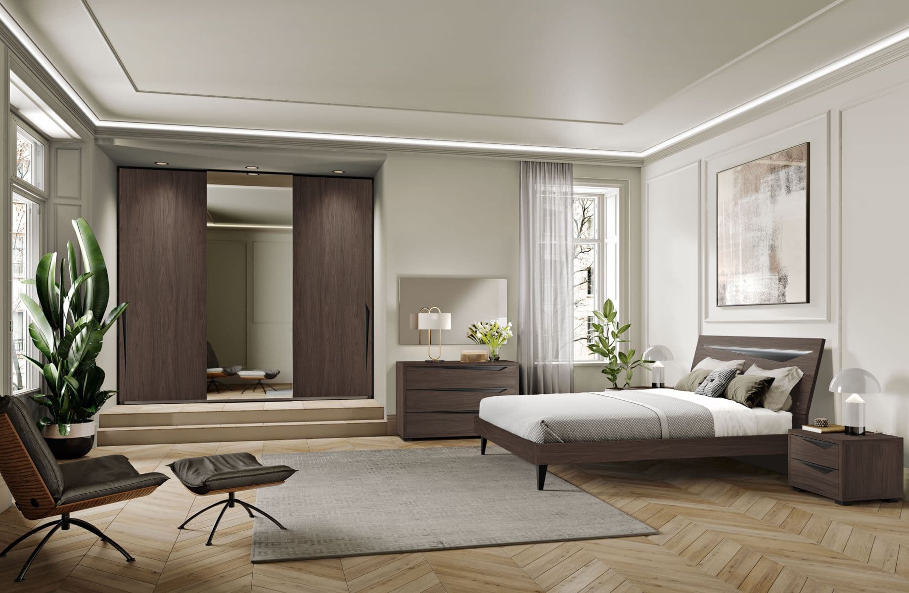 Camera Matrimoniale Lyra LY05: Minimalismo, Comfort e Ispirazione Celeste